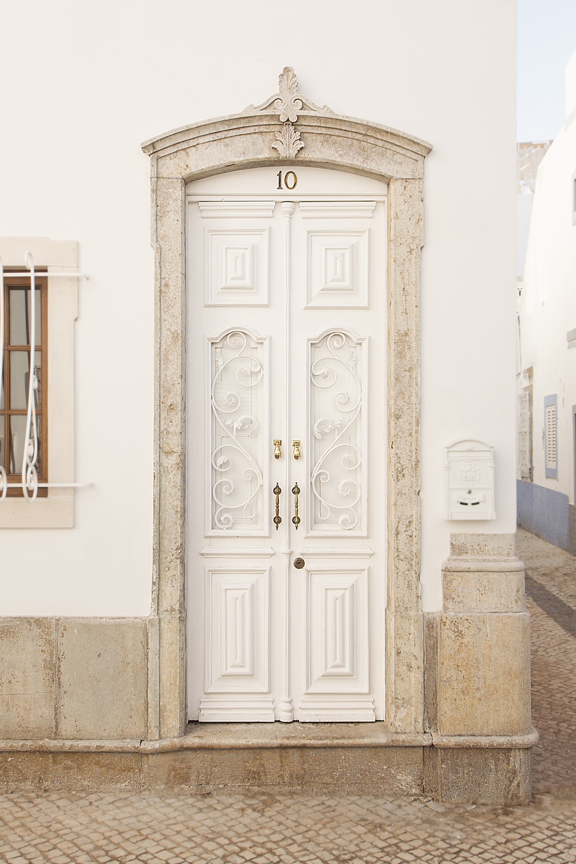 Restored pine door. Main entrance.